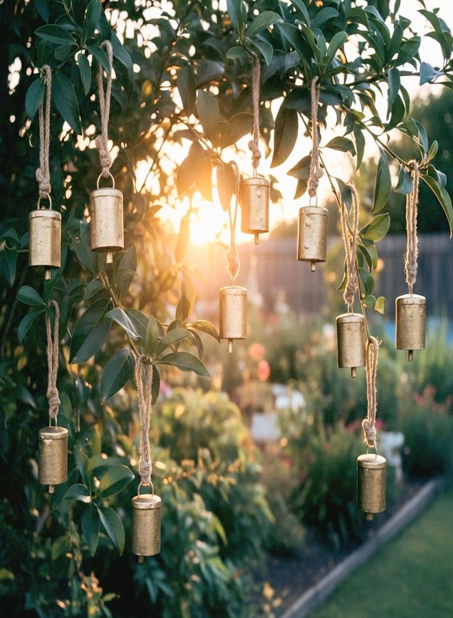 VIKACRAFT زينة أجراس نحاسية معلقة من فيكا كرافت لتزيين المنزل، أجراس معدنية صغيرة معلقة لتزيين ديوالي، فن جداري - عبوة من 10 قطع - Image 2